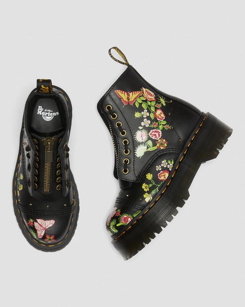 Women's Dr Martens Sinclair Floral Bloom Leather Platform Boots Black / Multicolor | AU 253ZUT